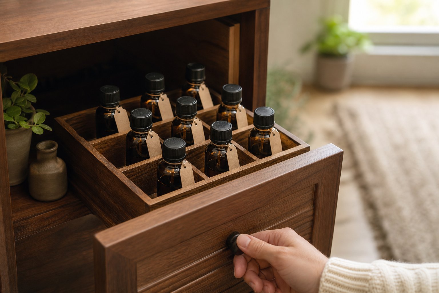 Bảo quản tinh dầu trong chai kín và tủ tối mát