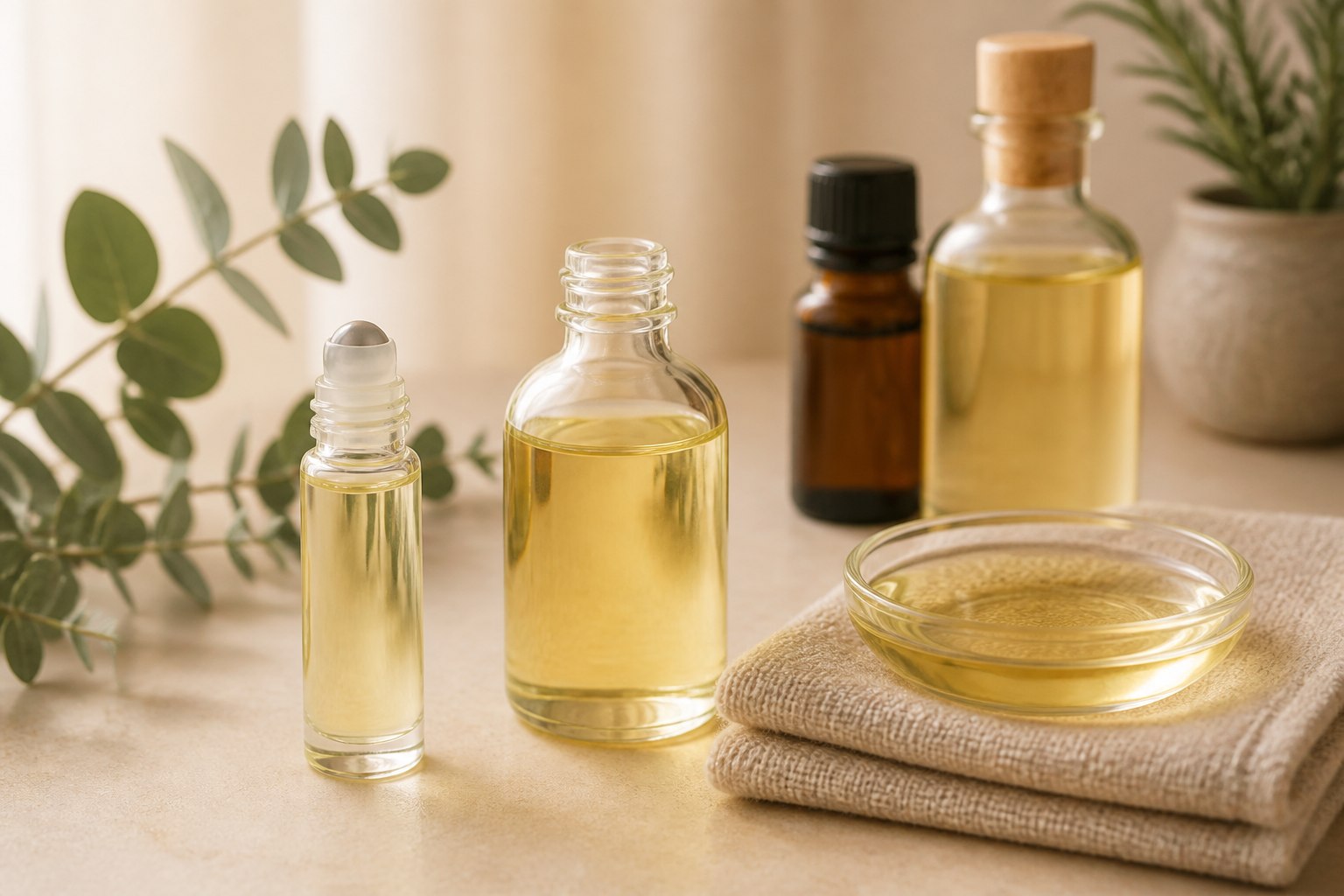 Các dạng sản phẩm dùng trên da gồm dầu massage dầu dưỡng và chai lăn
