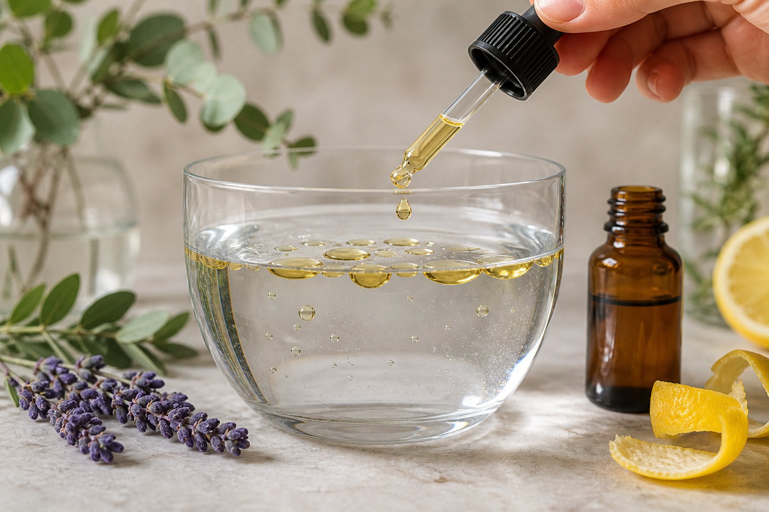 Tinh dầu nguyên chất tạo giọt và lớp riêng trên mặt nước